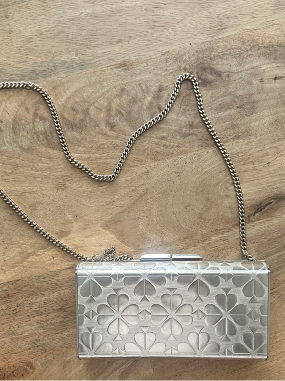 Kate Spade Rare Champagne Metal Embossed Box Clutch Minaudière